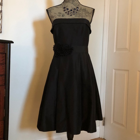 Strapless Black Taffeta Fit and Flare Dress, SZ 8 - Picture 7 of 8